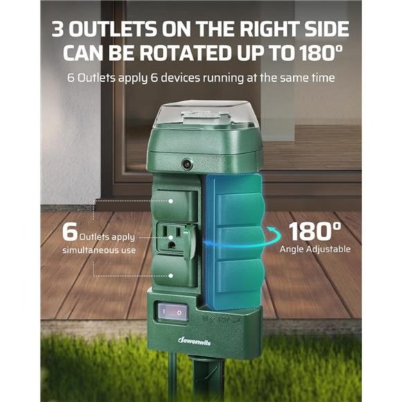 DEWENWILS Outdoor Mechanical Power Stake Timer, Waterproof, 6 Grounded Outlets - Picture 4 of 7